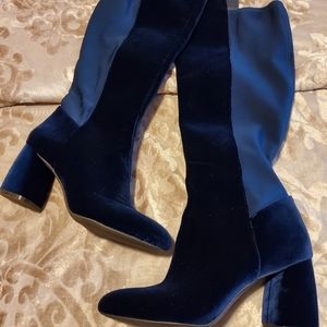 NWOT NINE WEST KIERIANNA BLUE VELVET KNEE BOOT